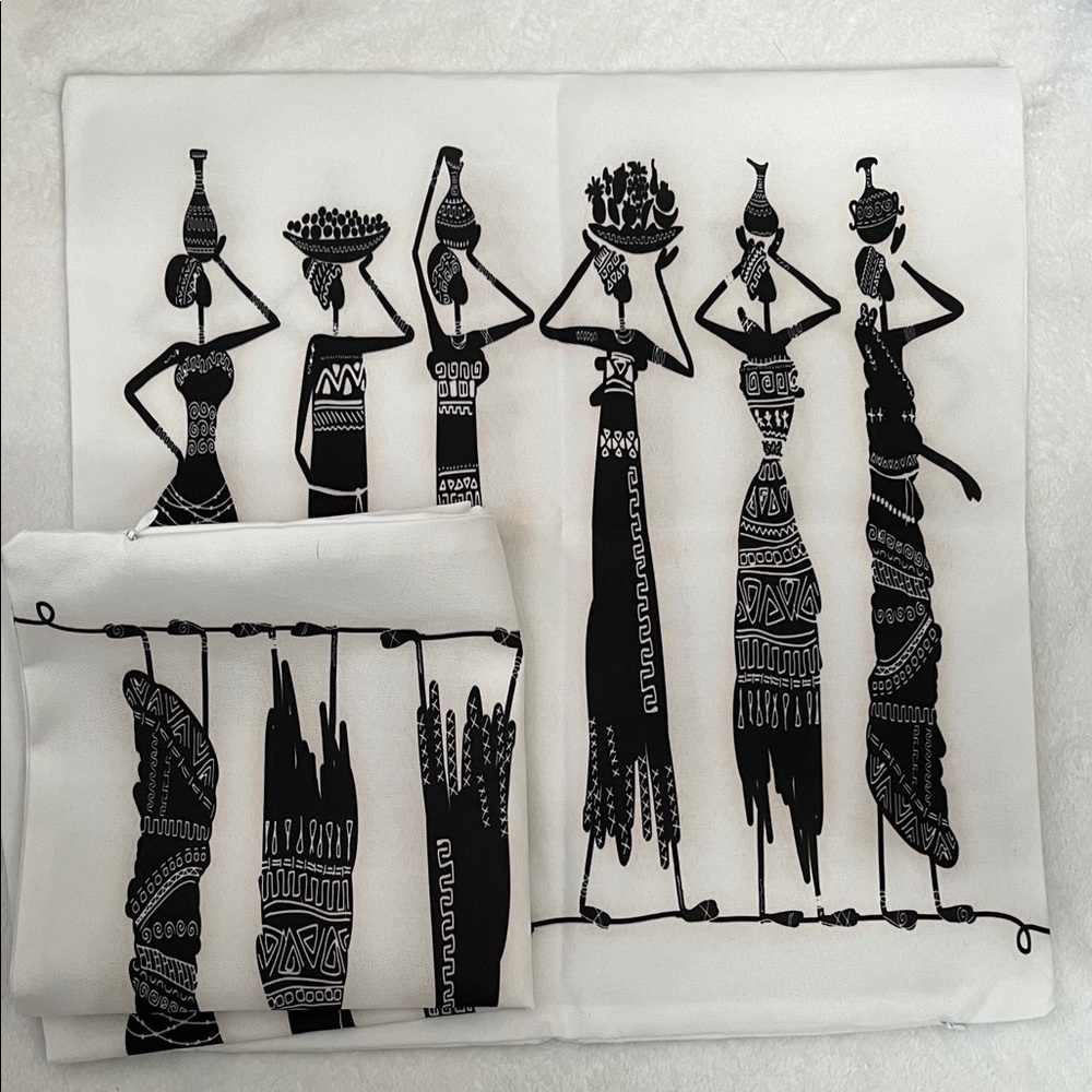 Black and White Tribal Pillow Covers 16”x 16” - Picture 2 of 3
